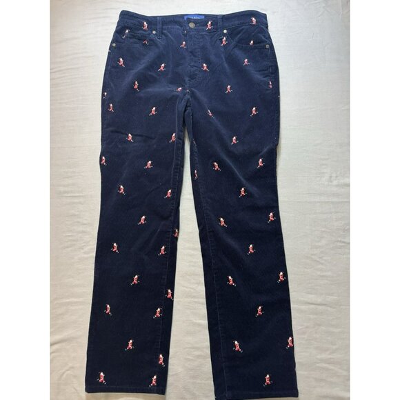 Talbots Stretch Corduroy Womens Straight Leg Pants Santa Print Running Sz 12P - Picture 1 of 7